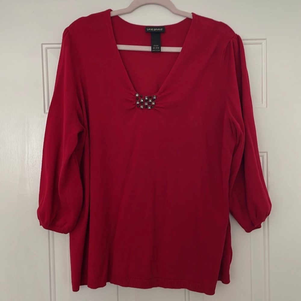 Lane Bryant 3/4 sleeves Red Lightweight Sweater -plus size 22/24